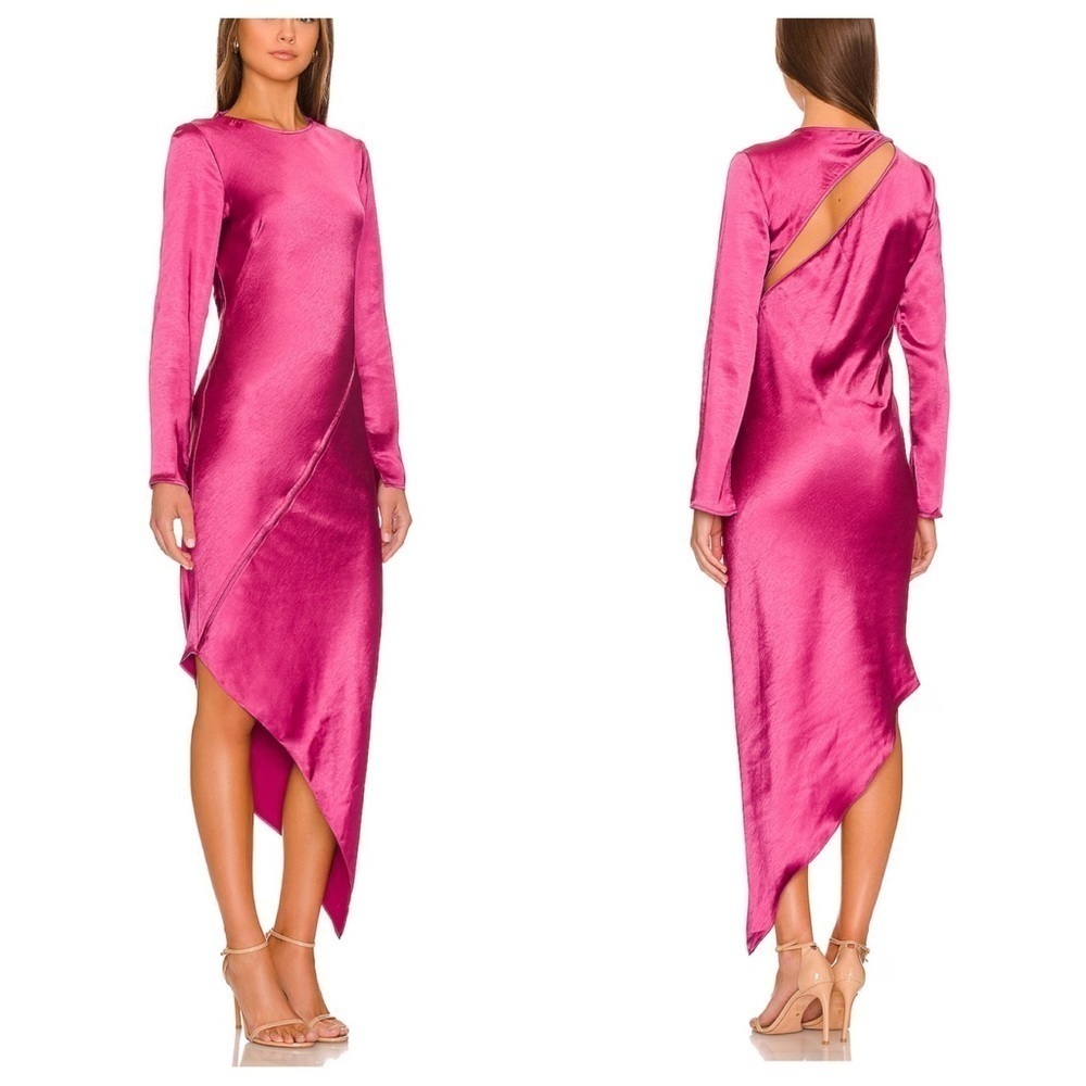 Line & Dot Simone satin cut-out open back long sleeve dress cranberry 653